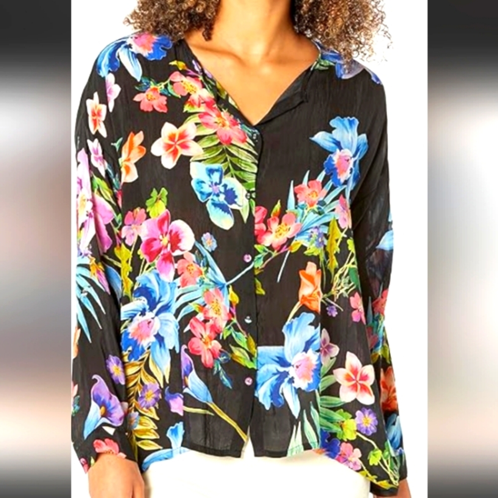 Johnny Was Aruba Maeve Multicolor Floral Blouse size M